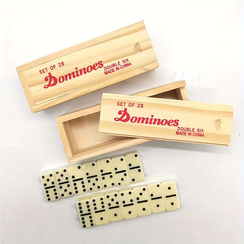 Juego de dominó profesional doble de 6 para adultos, 28 azulejos de dominó  marfil con giratorio en caja de madera (2-4 jugadores)