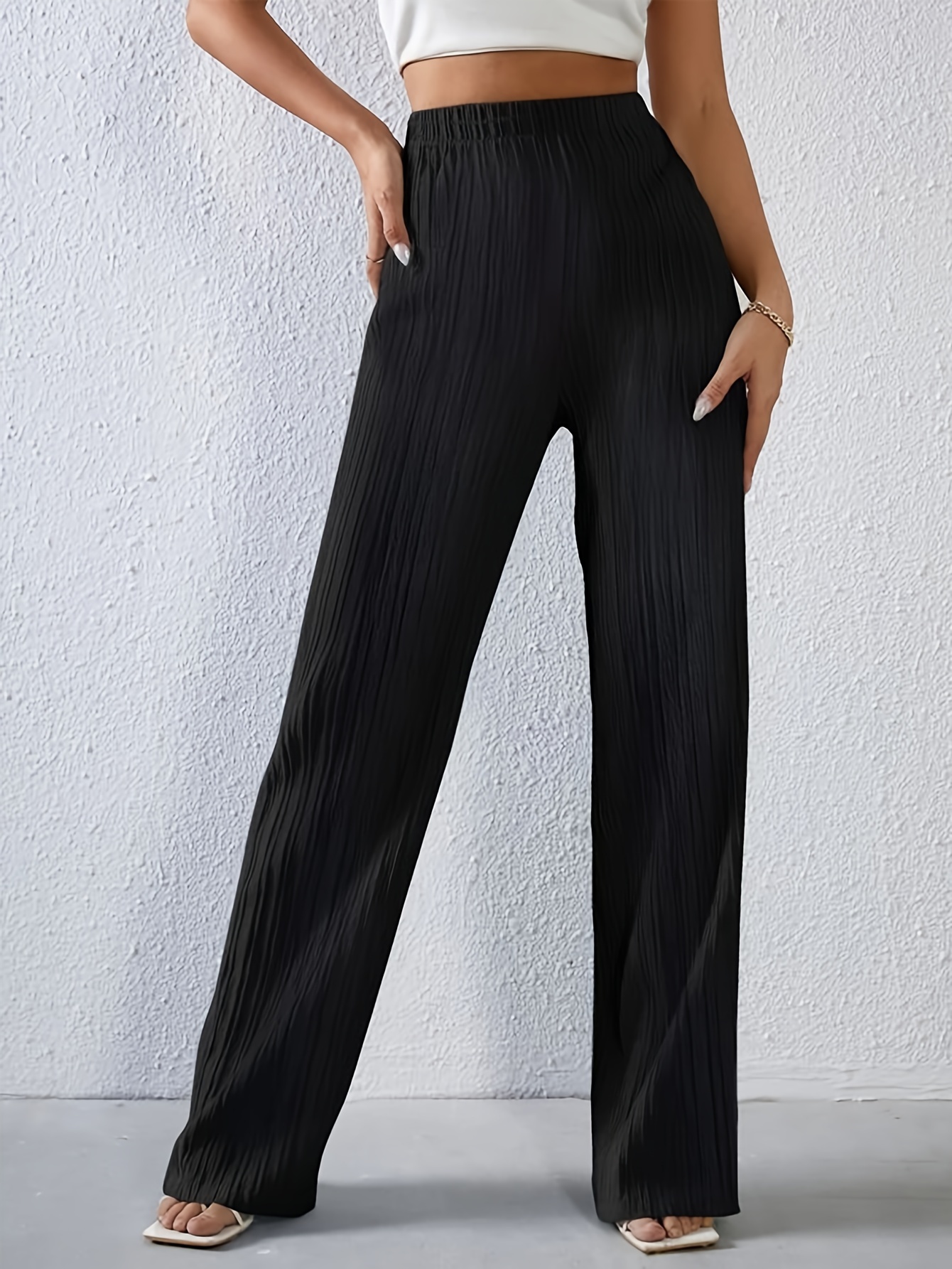 Knotted High Waist Pants Casual Versatile Wide Leg Pants - Temu