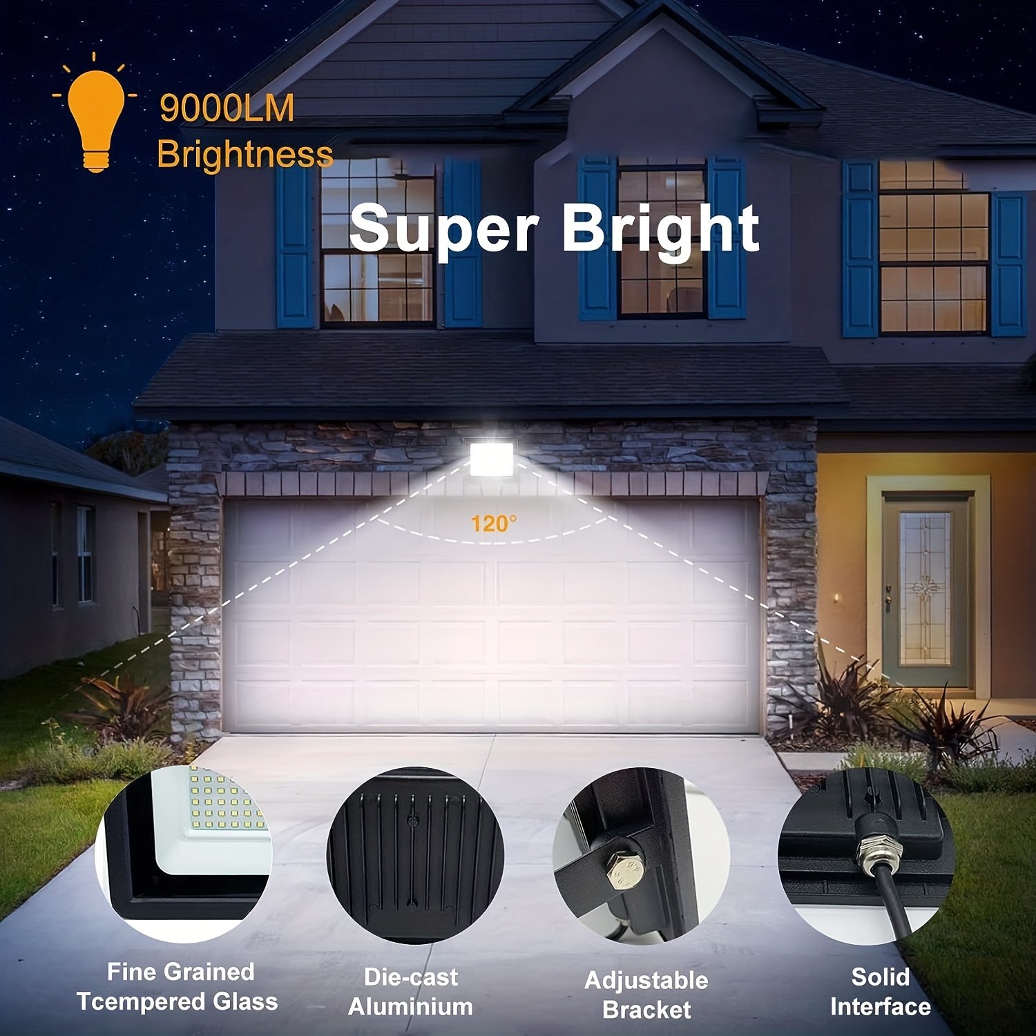 stadium garage playground-1 pack 100w led flood light outdoor floodlight fixture with plug in ip 66 waterproof led work light 6500 k security light for yard garden stadium garage playground details 0