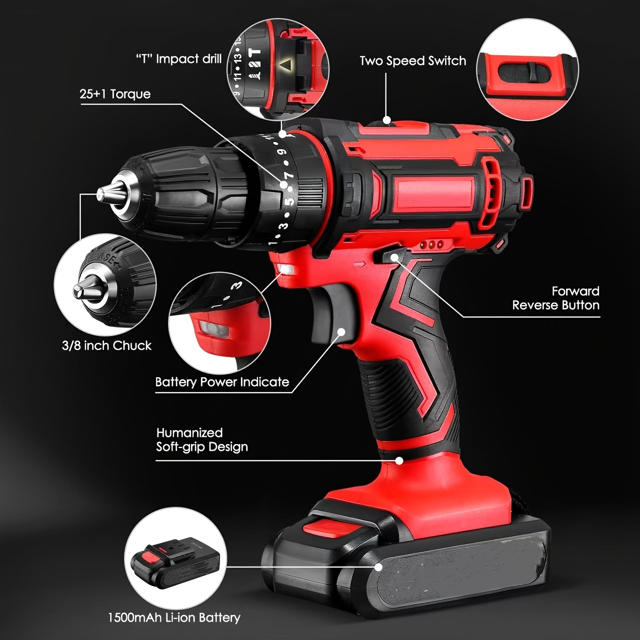 3-Speed Electric Drill Cordless Screwdriver Impact Drill 88V Max Lithium  Battery Mini Drill Cordless Screwdriver Power Tools