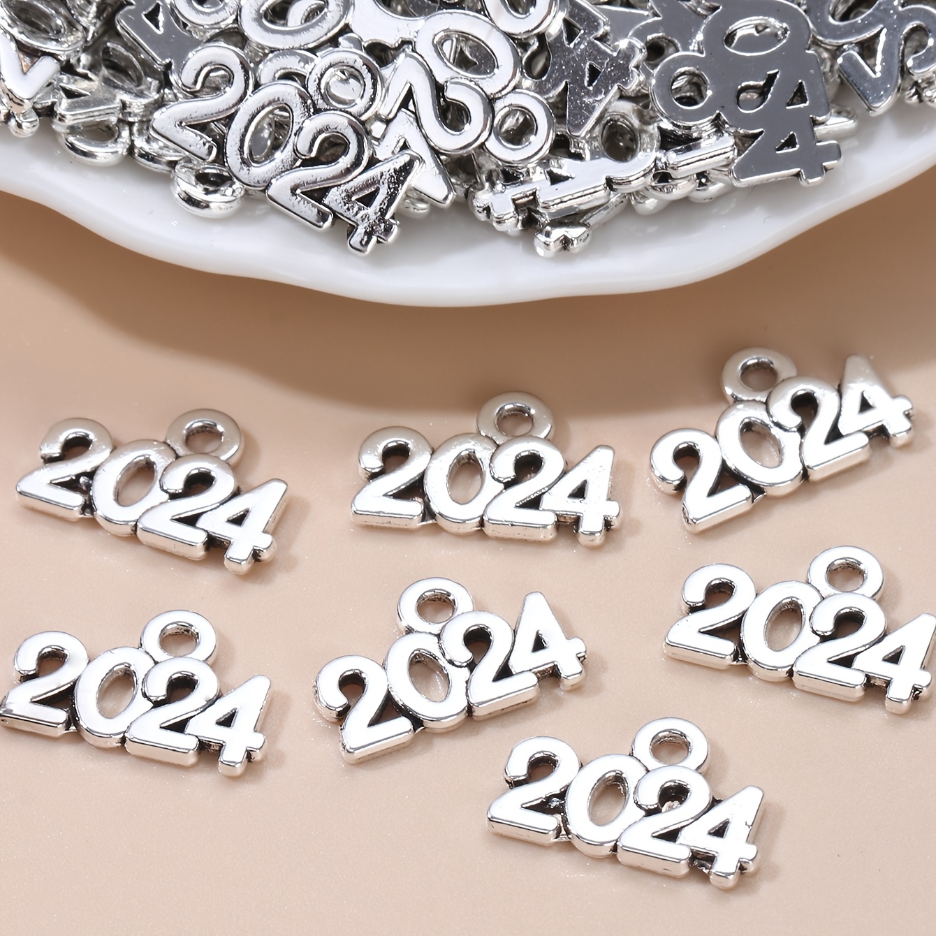 60pcs 2024 Year for Jewelry, Jewels Making Charms, Alloy 2024 Figures Number Charm Pendant for Keychain Necklace Bracelet Jewelry Making Craft,Temu