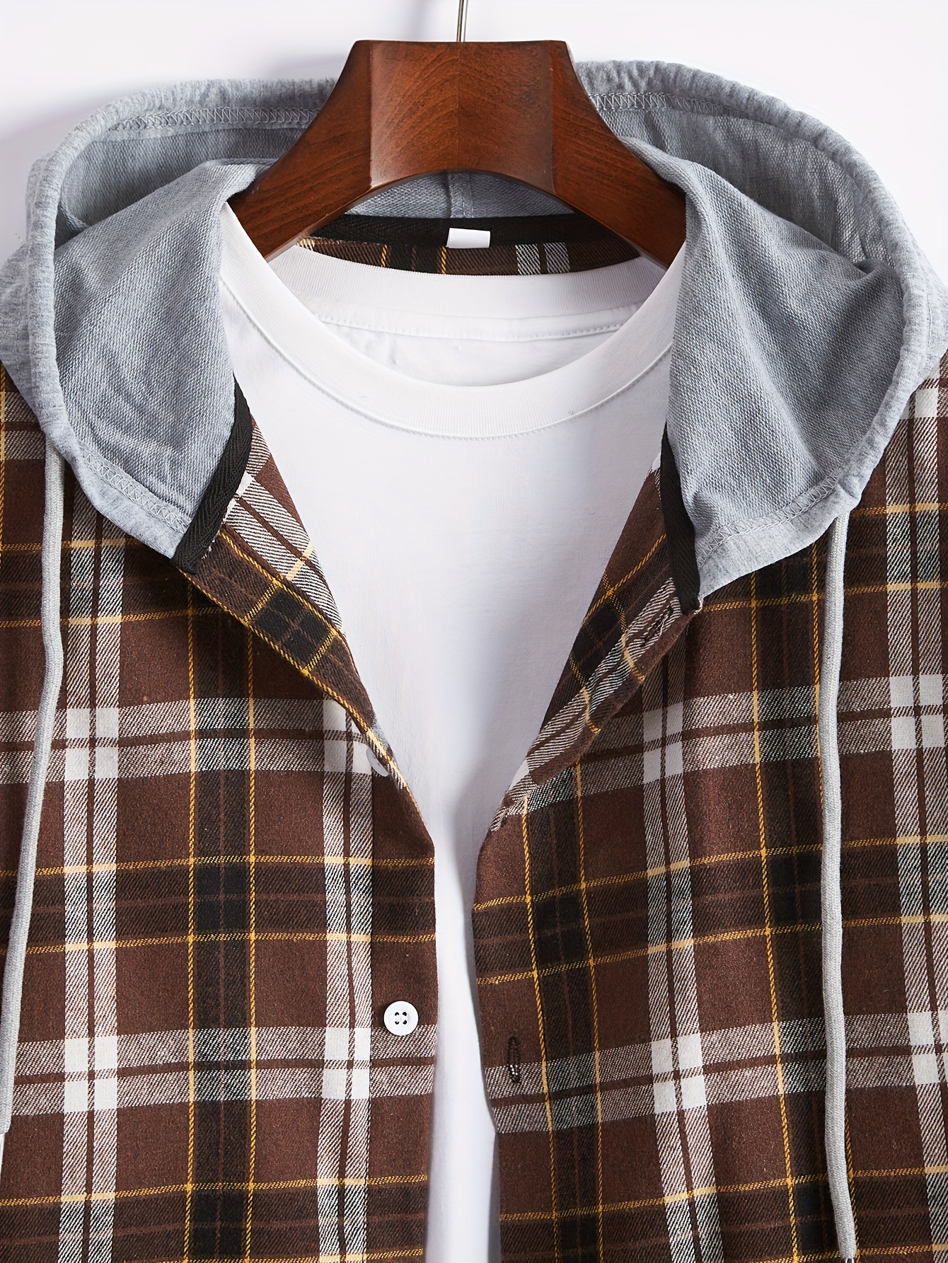 Casual Plaid Pattern Men's Long Sleeve Hooded Shirt Men's - Temu