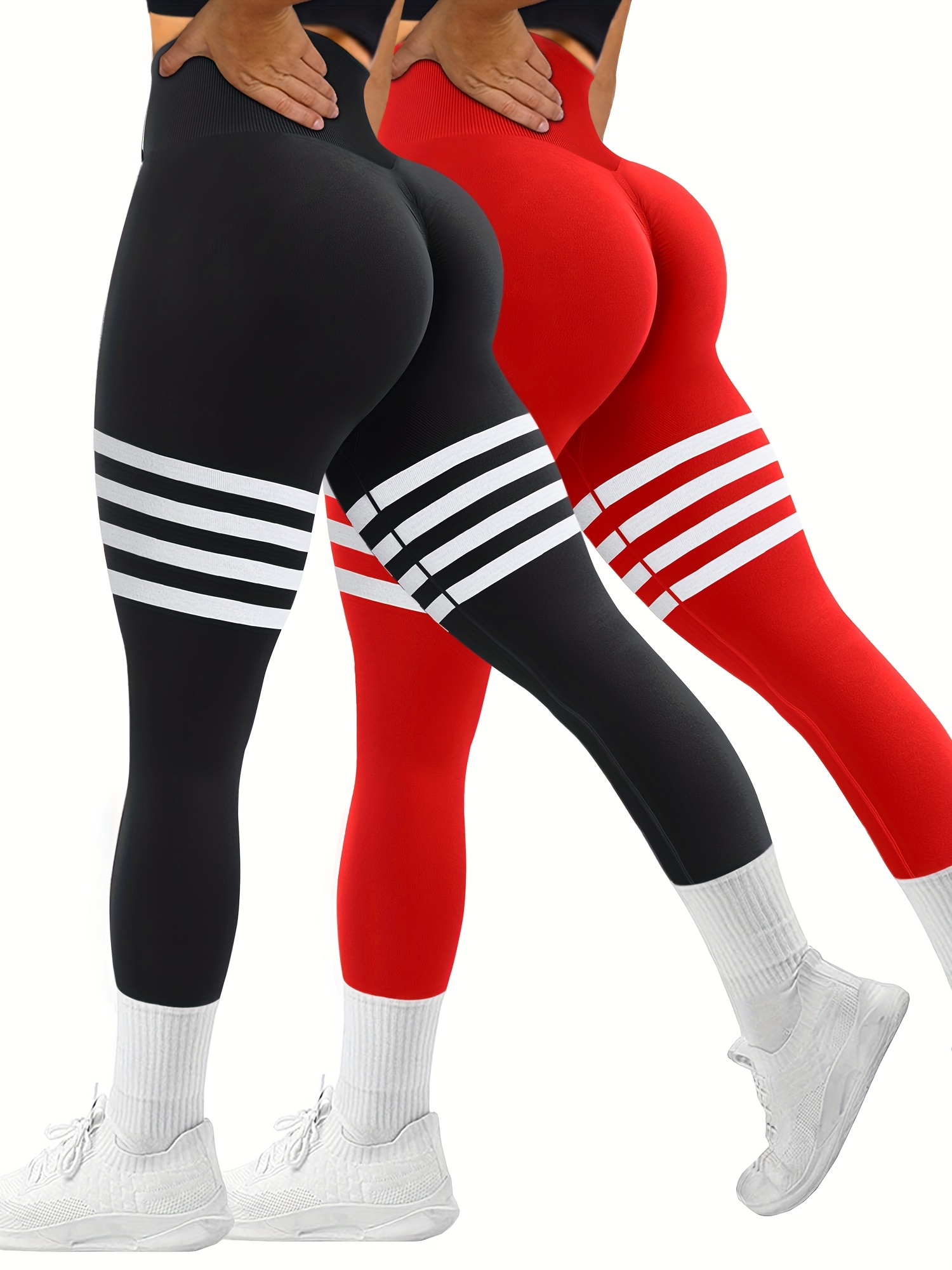 Striped Butt Workout Leggings Women Booty Lifting High Waist - Temu