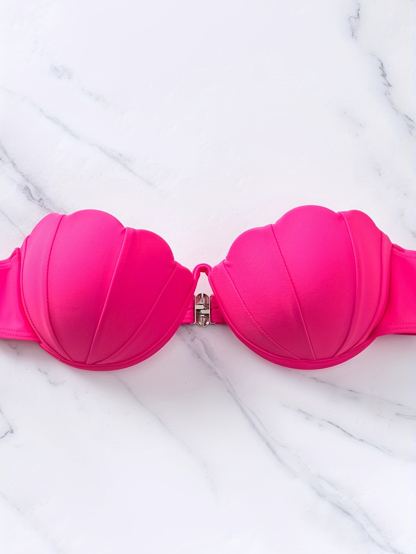 Magenta Petal Shaped Bikini Top, Back Buckle Mid Stretch Sexy Tube Top, Women's Swimwear & Clothing