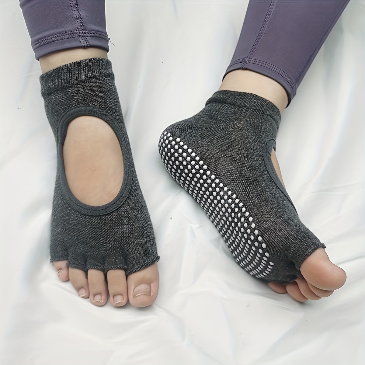 Anti-slip Dance Socks Cotton Pilates Yoga Women Fitness Ankle Socks (Black)