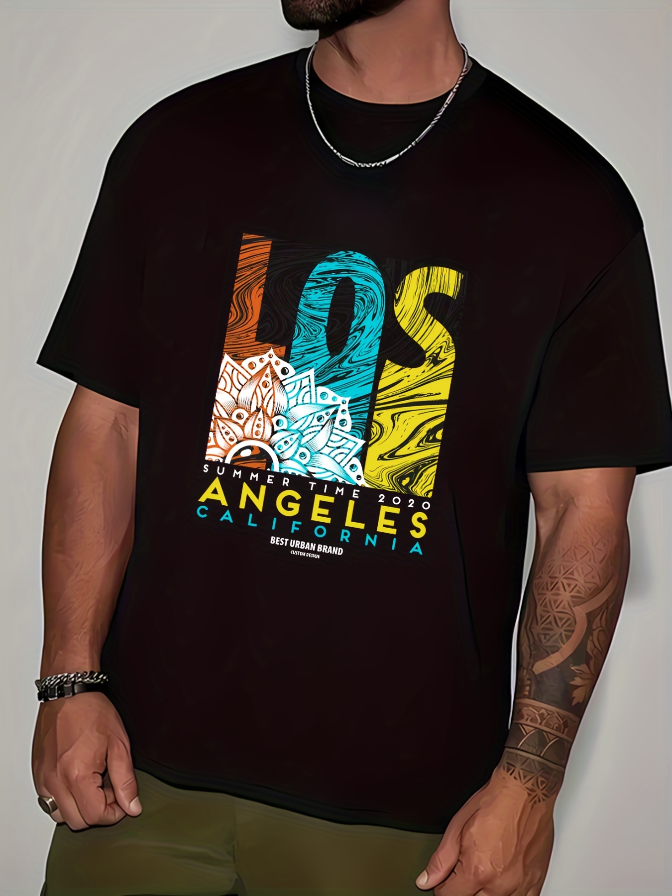Los Angeles Print Mens Graphic Design Crew Neck T Shirt Casual