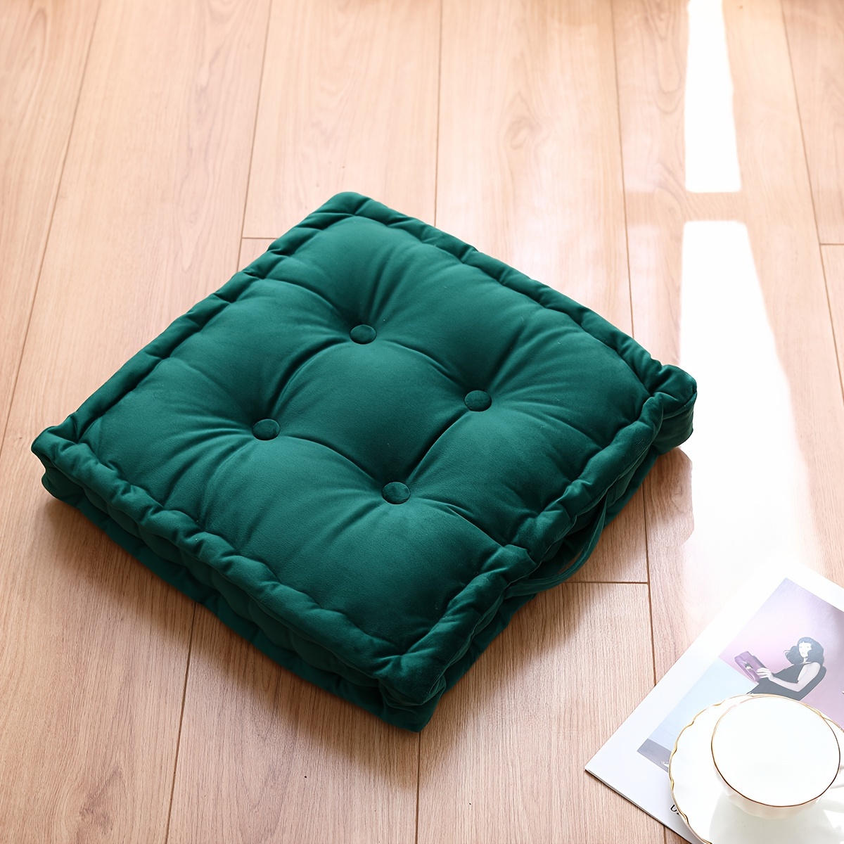 Image of 1pc Square Dutch Flannel Floor Cushion, Thickened Cushion, Chair And Stool Pad, Seat Cushion, Bun Seat Cushion, Floor Pillow, Meditation Cushion, Decorative Ornament, Bay Window Throw Pillow