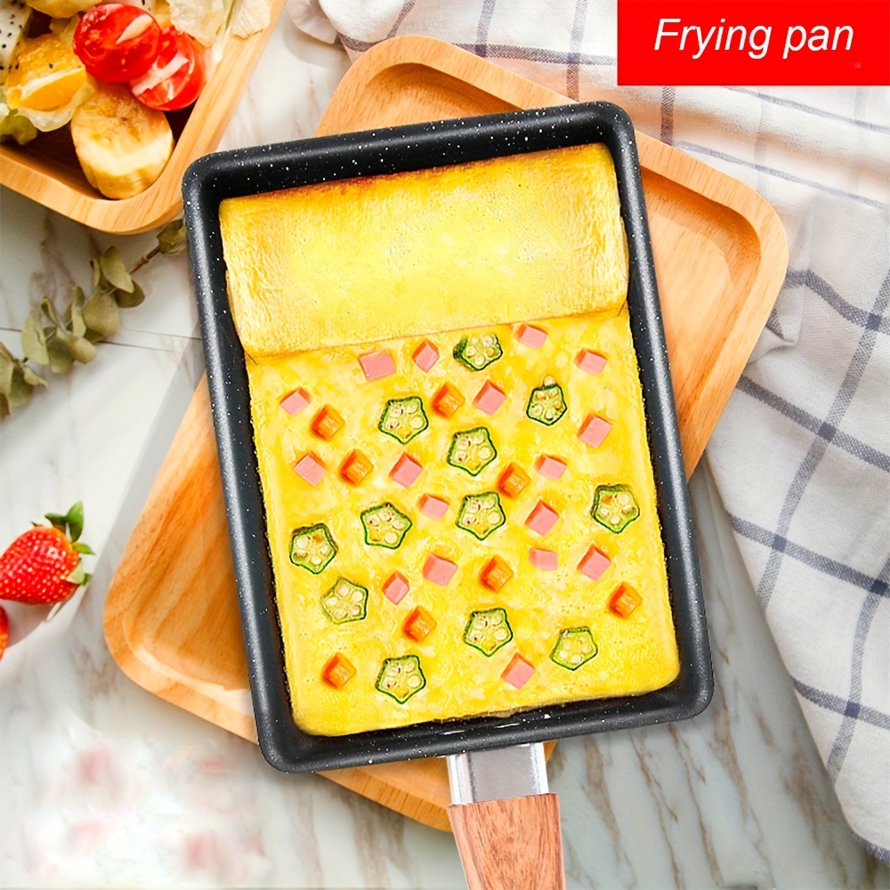 Tamagoyaki Pan Square Japanese Omelette Pan,Non-stick Egg Roll  Pan,Rectangle Frying Pan Wood Handle,with Silicone Brush & Solid Wood  Spetula,Grey