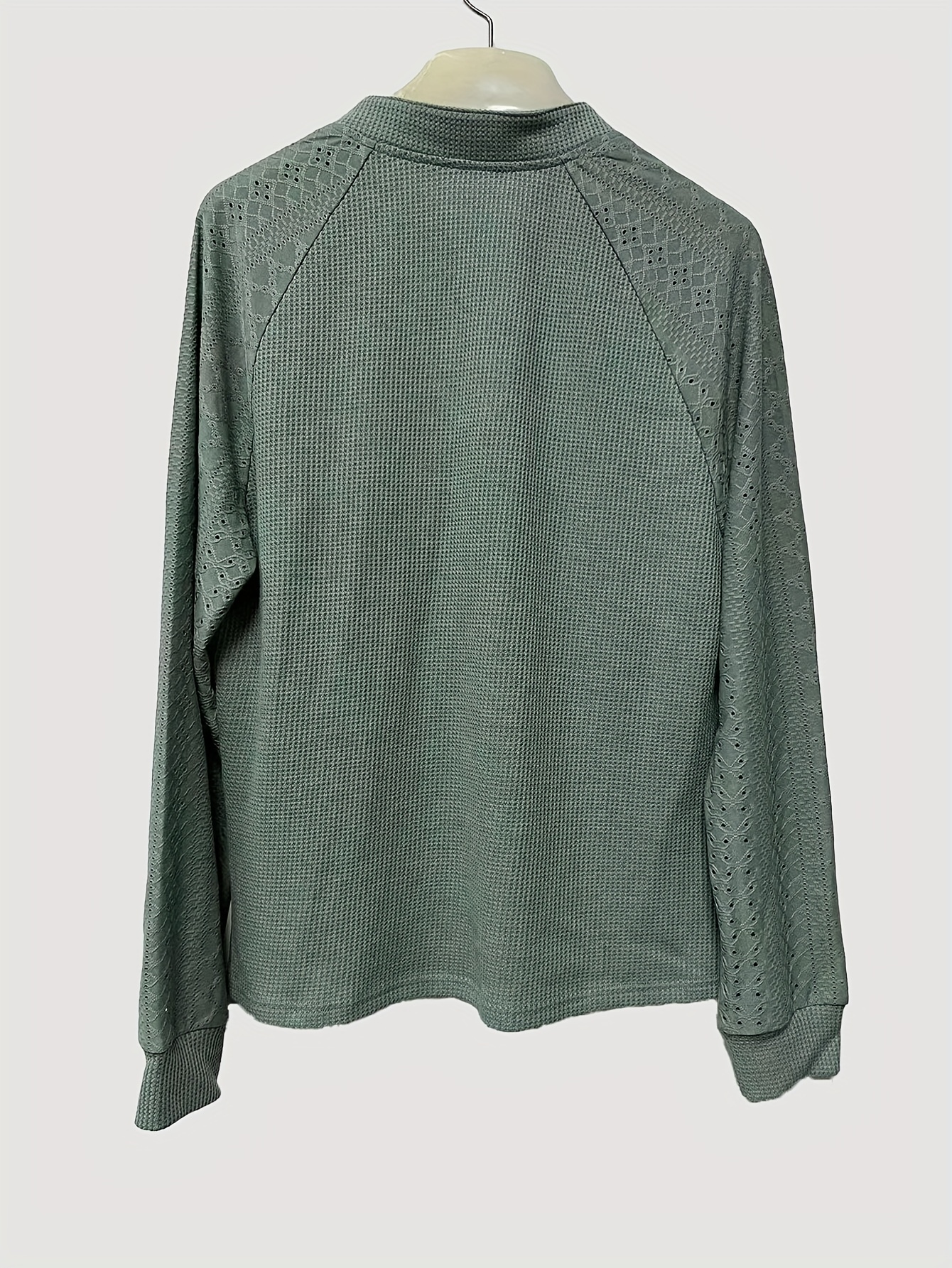 Solid Square Neck Pointelle Knit Top Casual Long Sleeve Slim - Temu