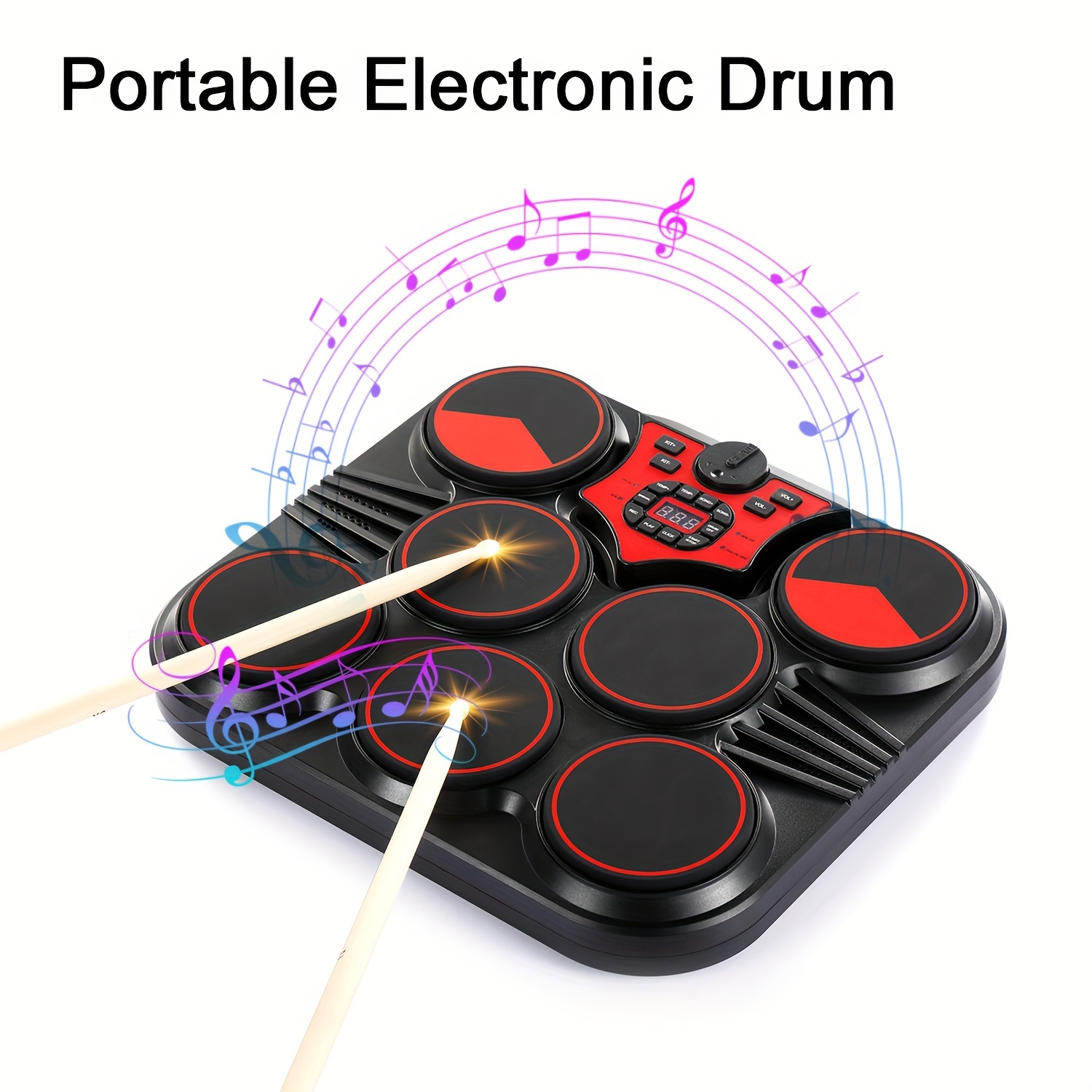 Portable Electronic Drums With Foot Pedal And Drumsticks, Built-in Dual  Speakers, Recording, Playback And Metronome Functions,10hours Of Playback  Time, Usb Port, Easy To Carry For Students And Professionals Black