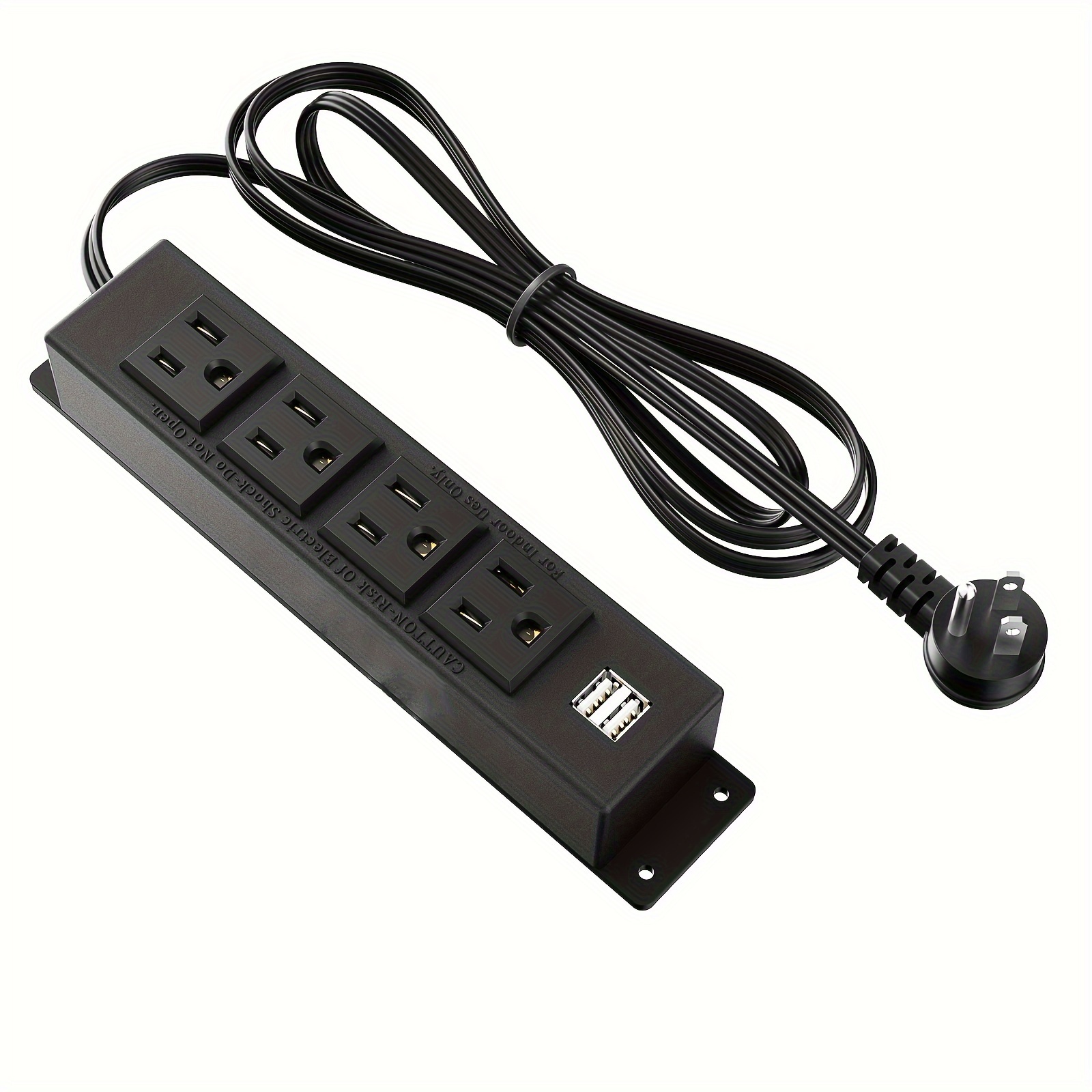 Regleta de alimentación con USB, regleta de enchufe plano montable con 3  tomas, 3 puertos USB (inteligente 3.1A), cable de extensión trenzado de 5