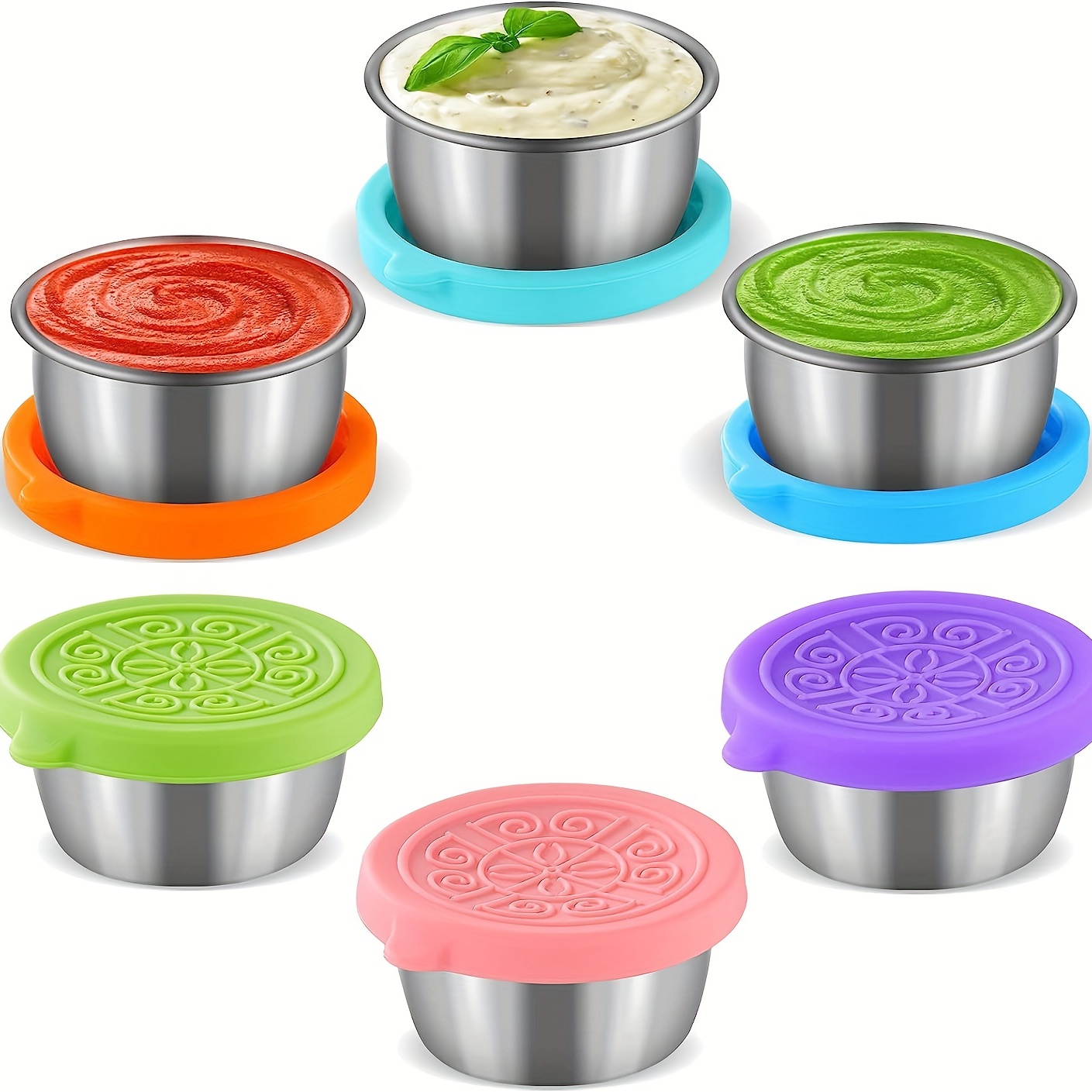 Reusable Small Condiment Cup Containers with Lids Stainless Steel Dipping  Sauce Cups Fits in Bento Box for Lunch Picnic Travel 