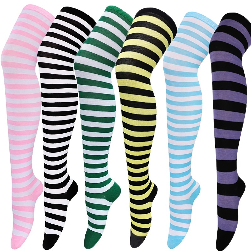  Violet Mist Womens Striped Thigh High Socks Girls Cute Blue  Stripes Over The Knee Socks Cotton Long Tube Socks Above Knee Casual  Athlete Socks Cosplay Stockings Leg Warmer Gift for Women