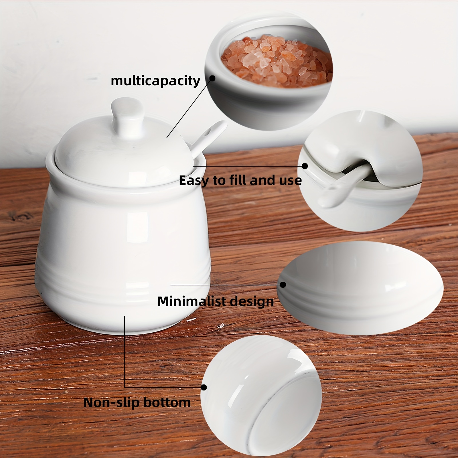 Kitchen Seasoning Dispenser Ceramic Spice Holder Salt Jar Pepper