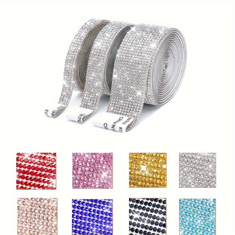 3rolls self adhesive rhinestone ribbon roll crystal twinkle sticker tape craft diy gift decoration car clothes decoration wedding party supplies cosmetic vase decoration home decor