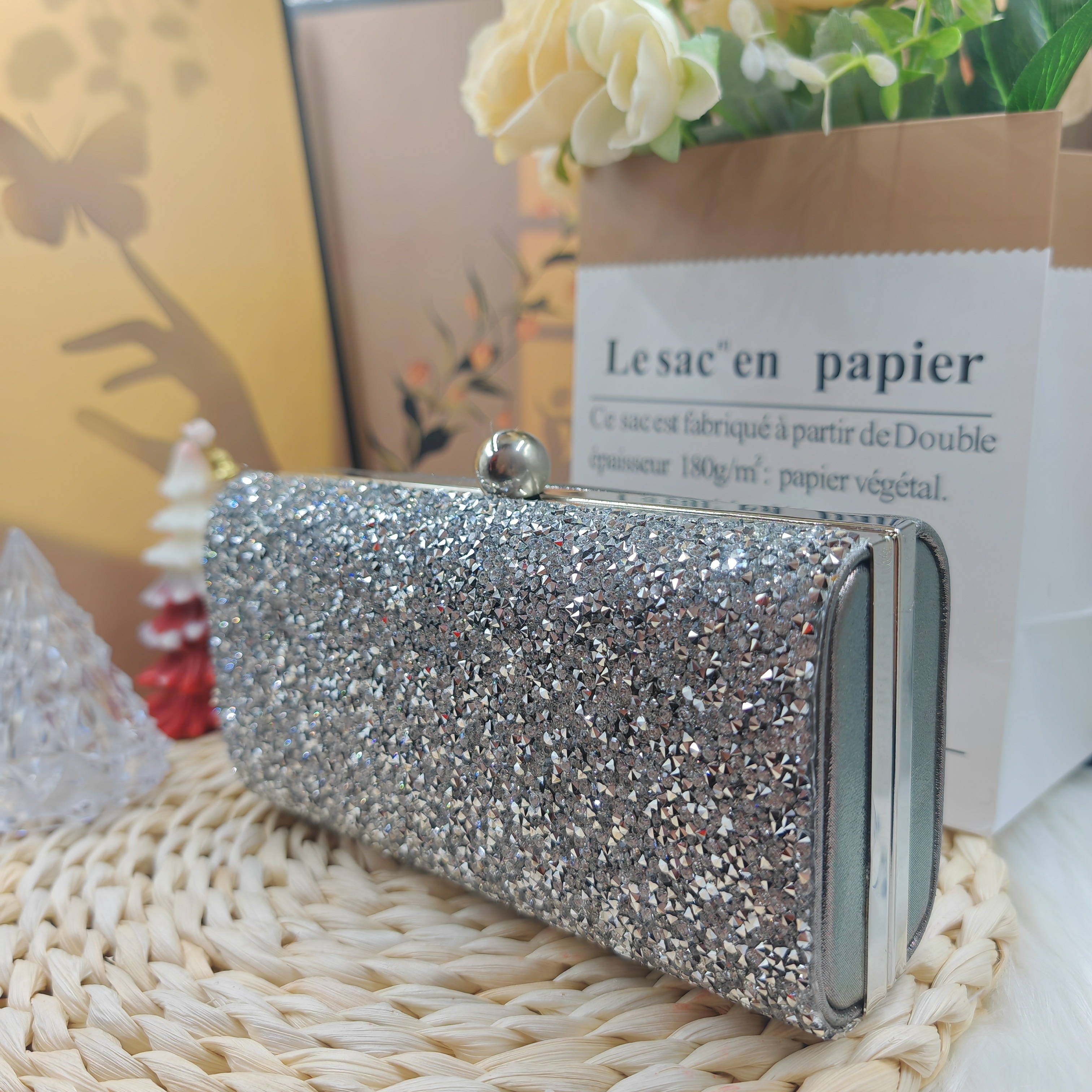 All Over Rhinestone Evening Bag, Women's Shiny Clutch Purse