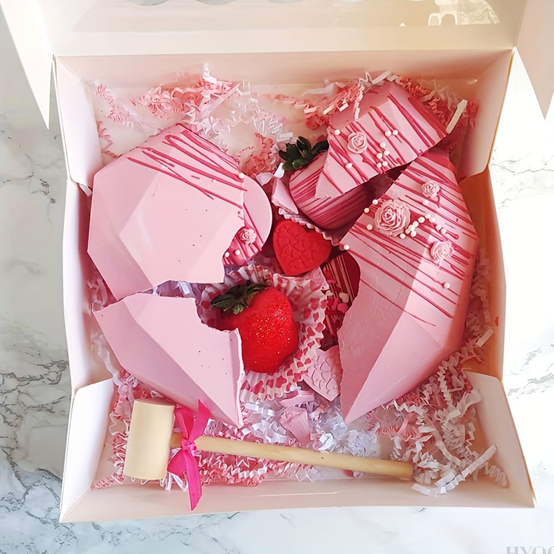  Diamond Heart Silicone Molds, Valentine Pink Chocolate