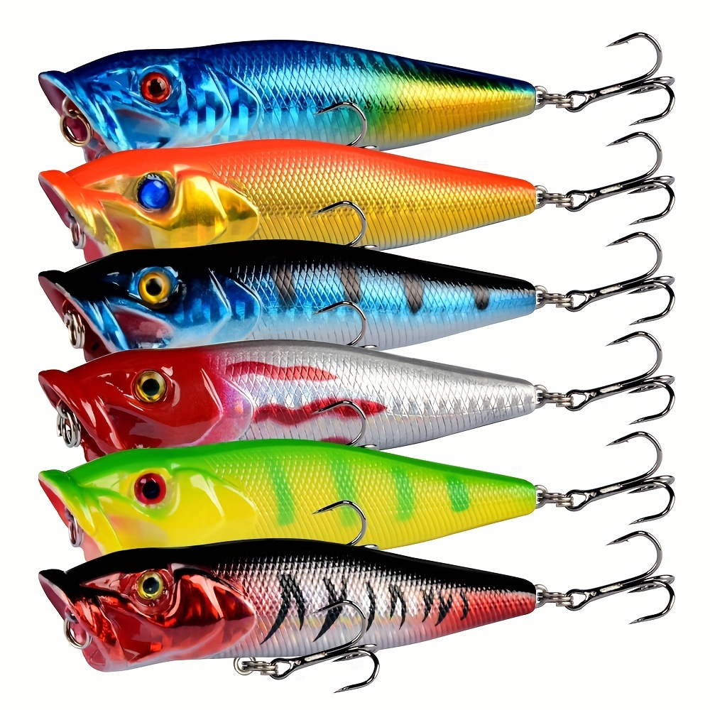 6pcs Topwater Popper Lure - 9.5cm/3.74inch, 12g Hard Bait for Freshwater  Fishing - Realistic Wobbling Action and Durable Plastic Design