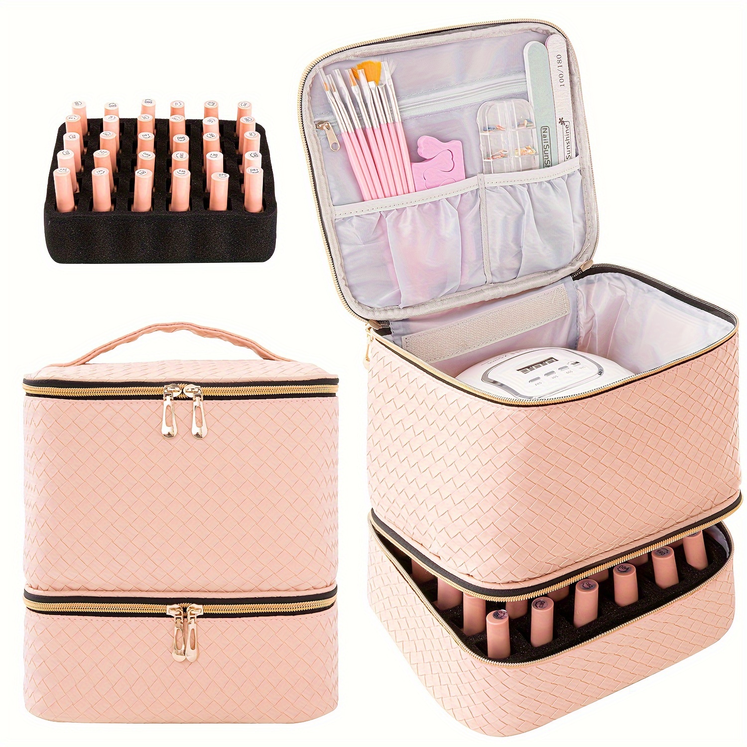Nail Polish Organizer Case Portable Nail Polish Holder Double-layer Storage  Bag for 42 Bottles (15ml ) with Adjustable Dividers Nail Polish and  Manicure Set