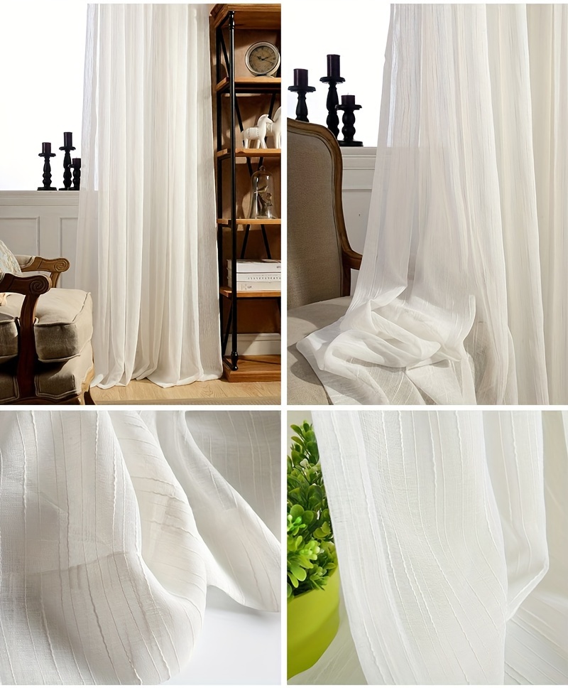 Km NE-Rideau transparent de fenêtre en tulle blanc uni, drapé à ourlet  jacquard, rayé vertical