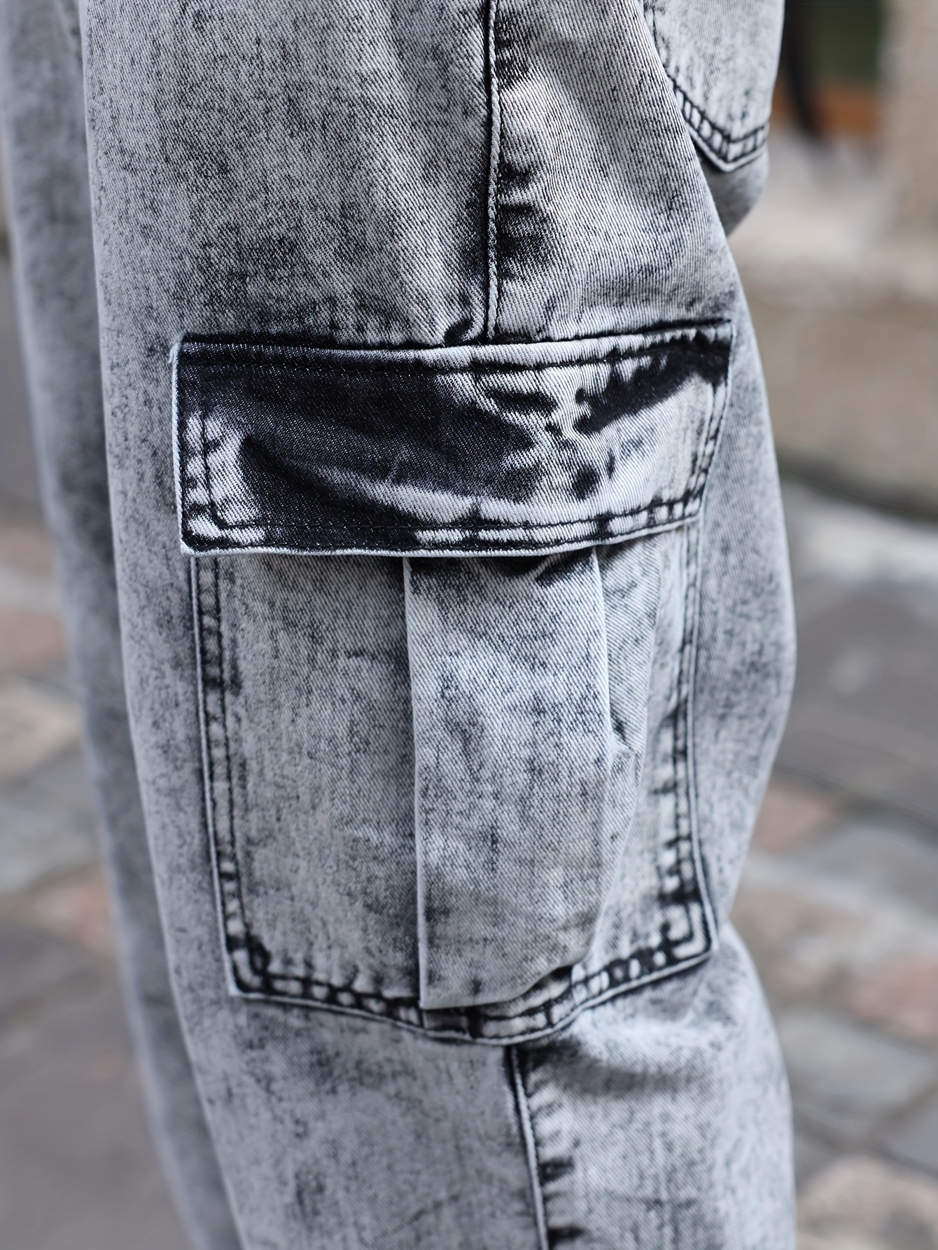 Loose Fit Flap Pocket Jeans Men's Causal Street Style Cargo - Temu United  Kingdom