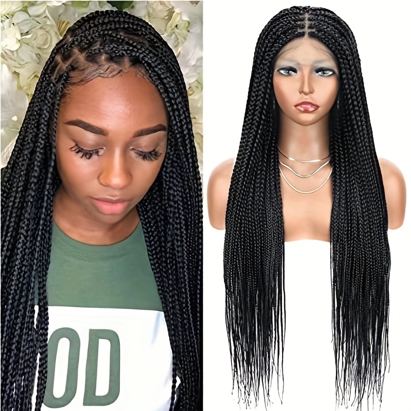 36 inches Synthetic Lace Front Wig Braided Wigs Braid African With Baby  Hair Braided Lace Front Wigs Water Wavy Wigs