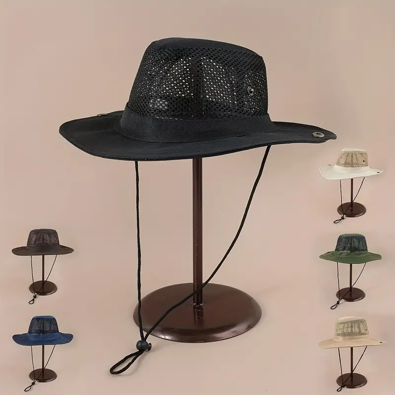Summer Cool Hat Breathable Mesh Bucket Hat Solid Color Foldable