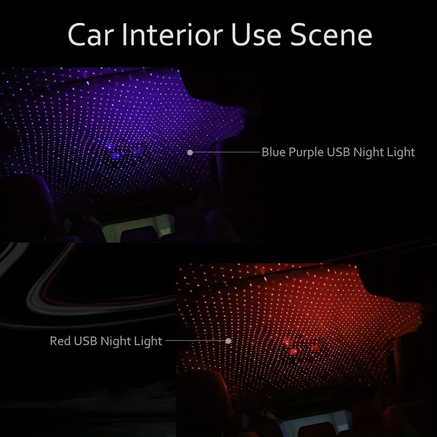 Blue USB Car Interior Roof Atmosphere Light LED Projector Star Sky