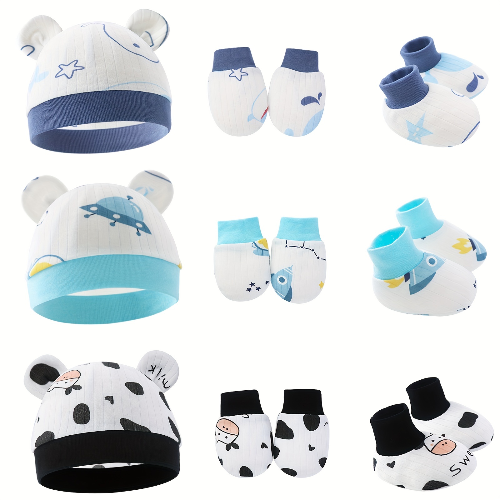 

3-piece Newborn Baby Set: Soft Cotton Beanie Knot Hat, Mittens & Socks - Perfect For 0-6 Month Boys & Girls!