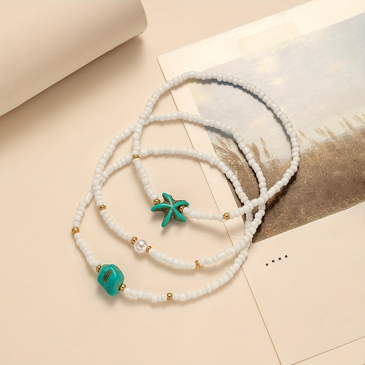3pc Colorful Rice Beads Anklet Set for Women