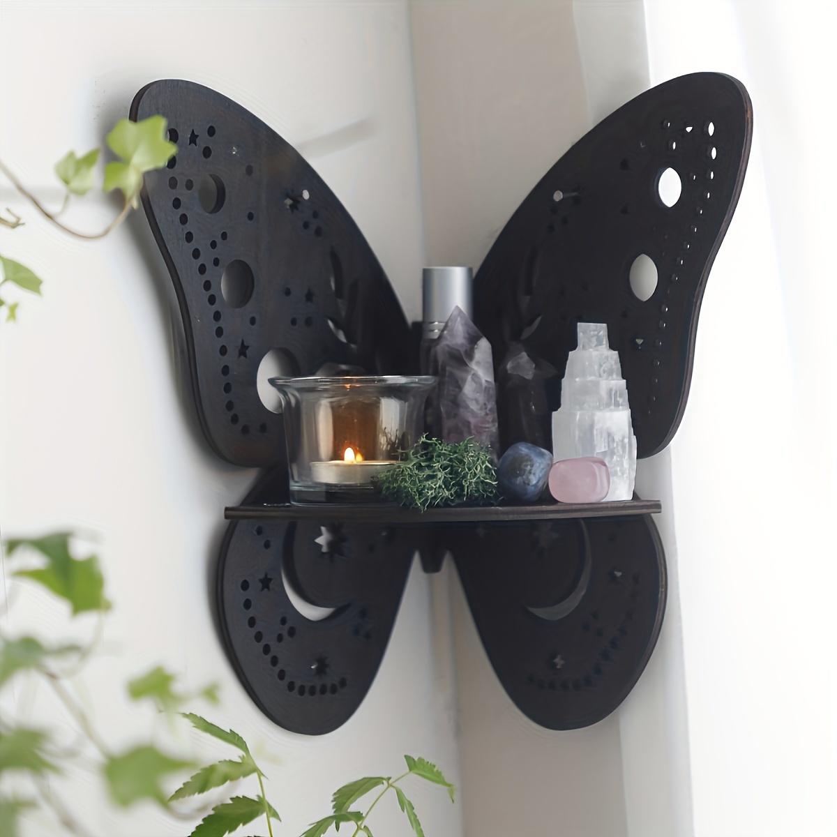 Vintage Crystal Shelf Wood Butterfly Light Crystal Shelf - Temu