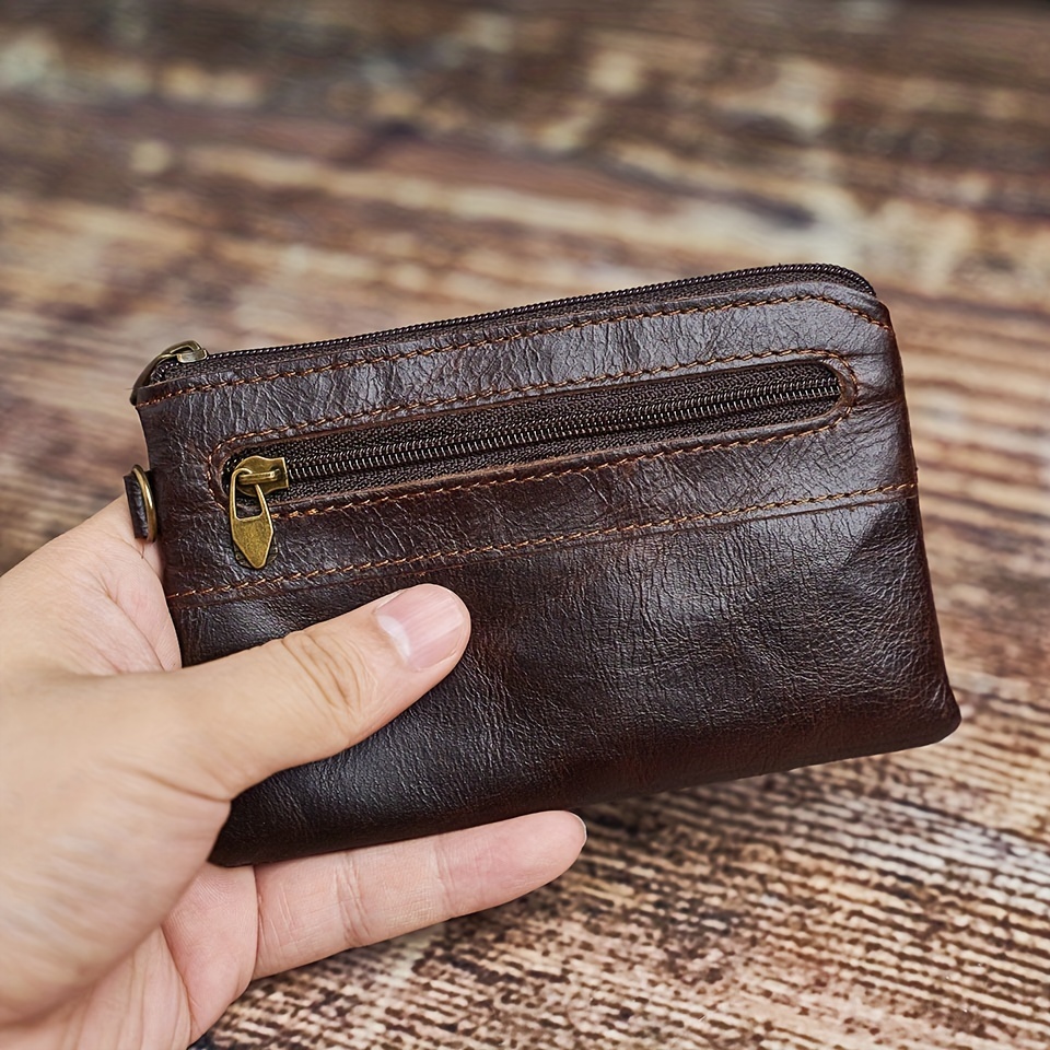 

1pc Men's Top Layer Cowhide Coin Purse, Simple Ultra-thin Card Holder, Document Bag Retro Zipper Coin Bag