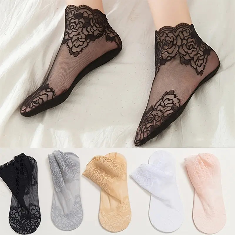 Women's Sock Lace Floral Trim Boat Socks Hidden Socks - Temu