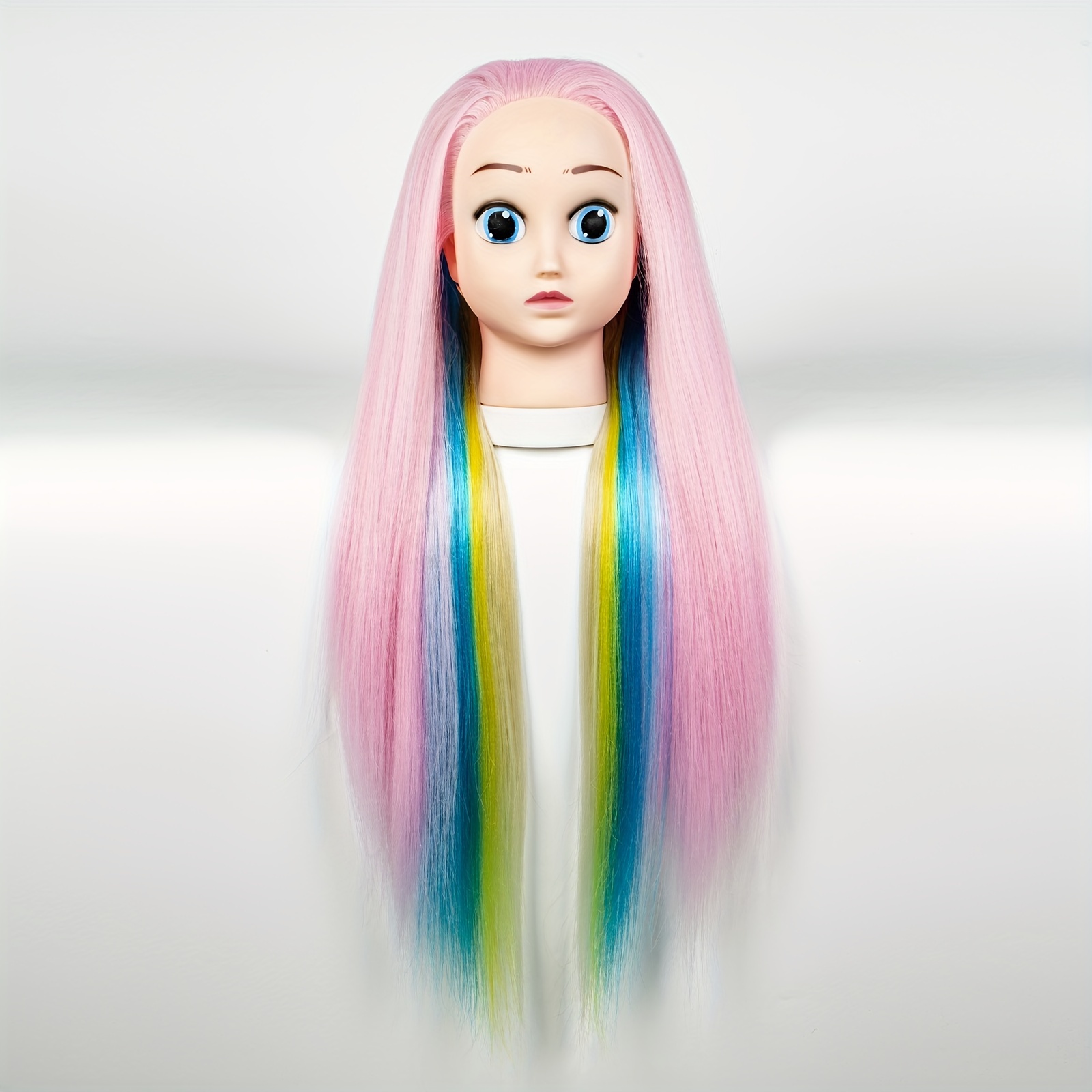 Premium Mannequin Head Rainbow Color Straight Hair - Temu