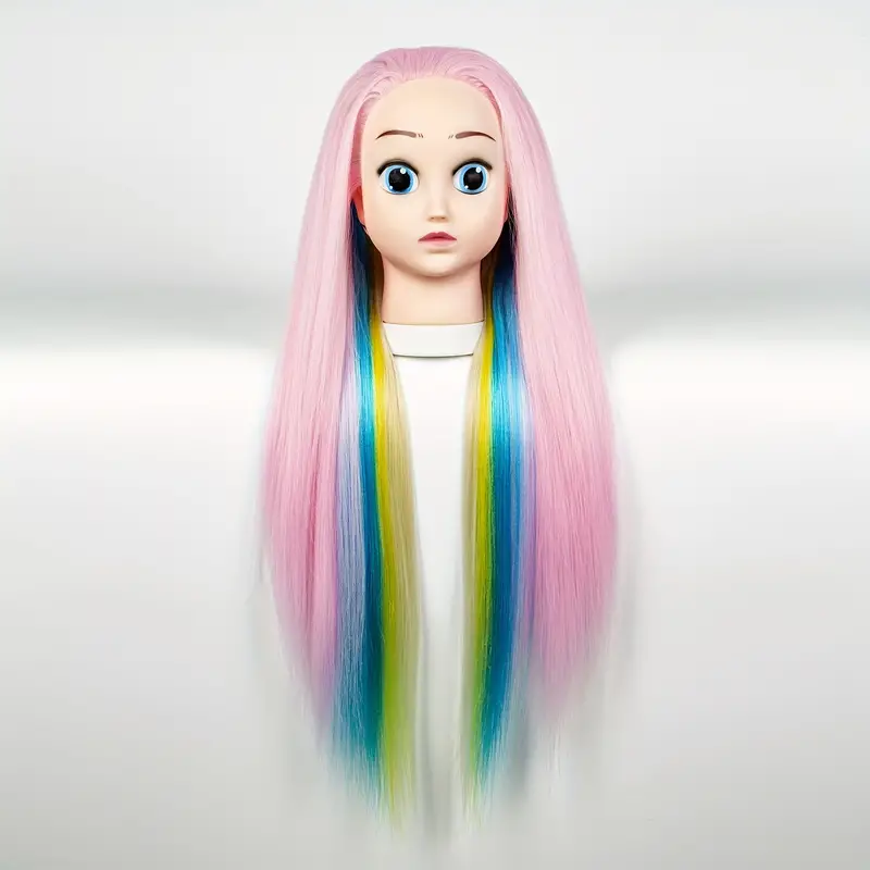 Premium Mannequin Head With Rainbow Color Straight Hair - Temu