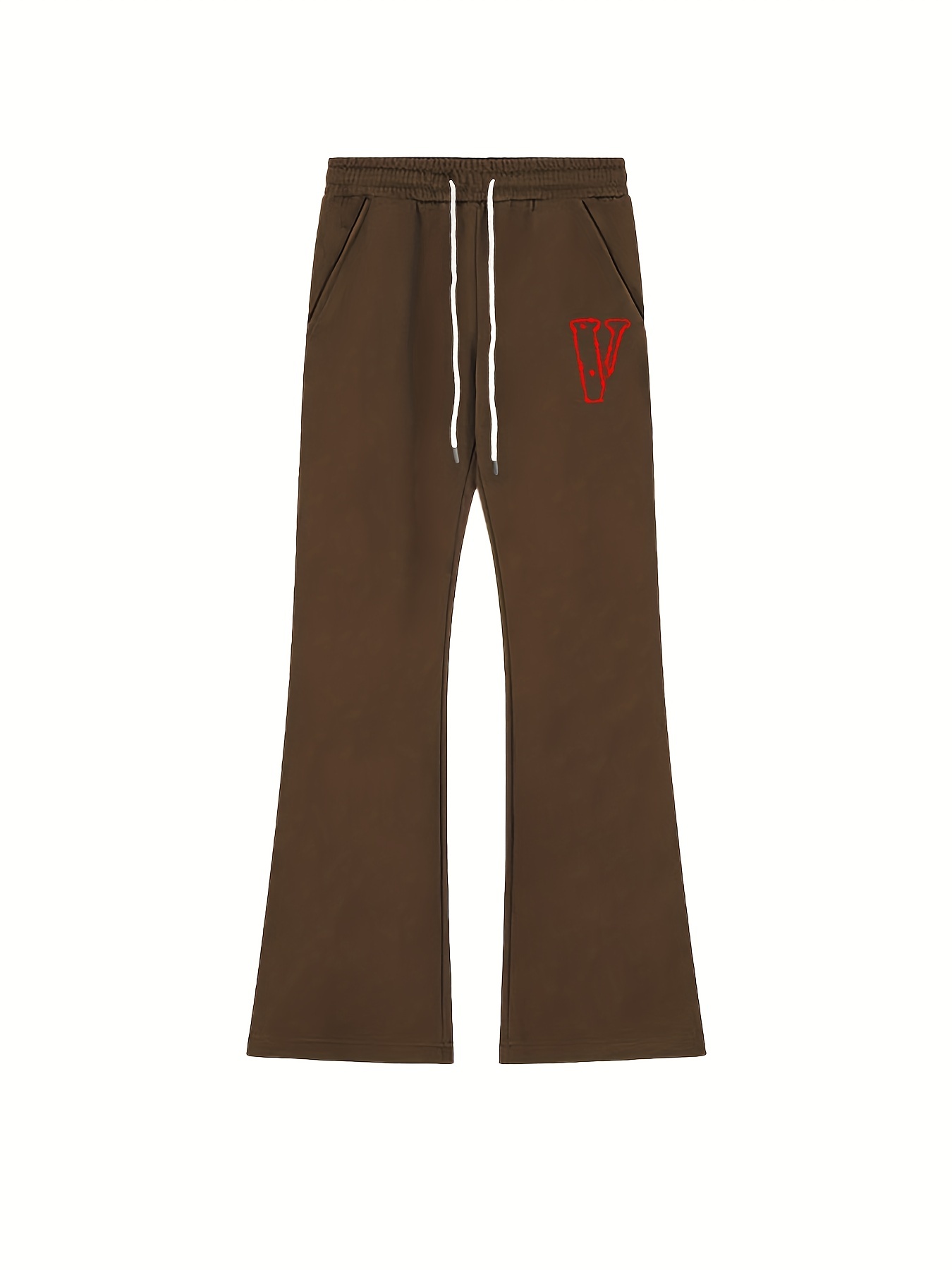 Men's V Pattern Drawstring Flare Pants