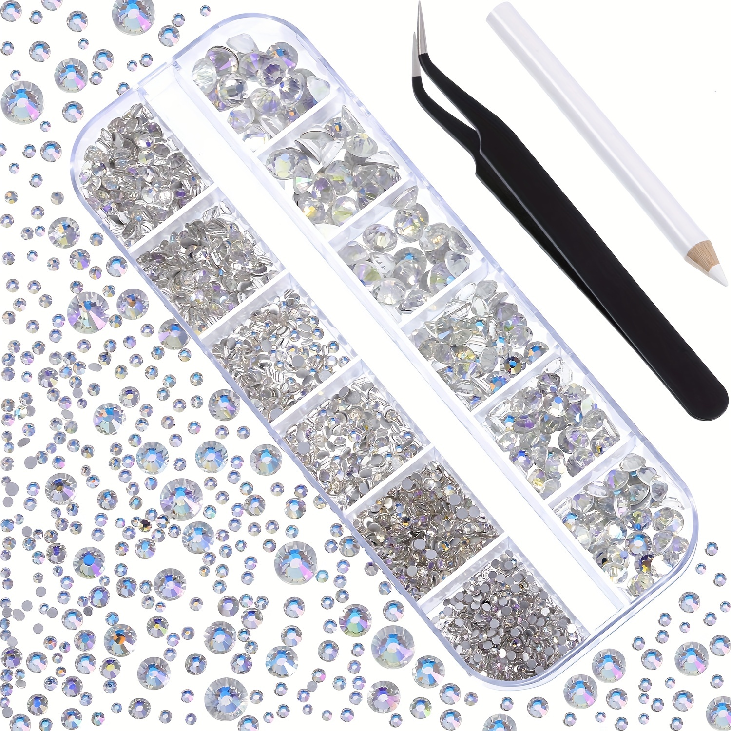2000Pcs Clear Rhinestones, Round Flat Back Gems Gemstones For Crafts Nails,  Glass Diamonds With Tweezer And Wax Pencil For Acrylic Nails Face Eye Mak -  Imported Products from USA - iBhejo