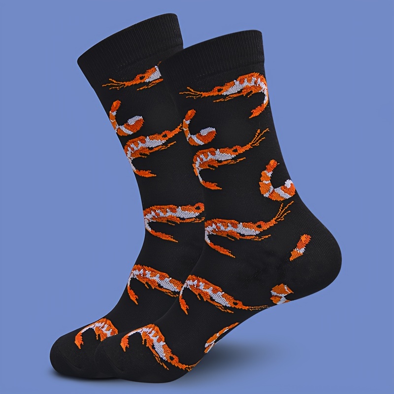 Image of 1 Pair Of Men's Novelty Cartoon Octopus Pattern Crew Socks, Breathable Cotton Comfy Casual Unisex Socks For Men's Outdoor Wearing Wearing