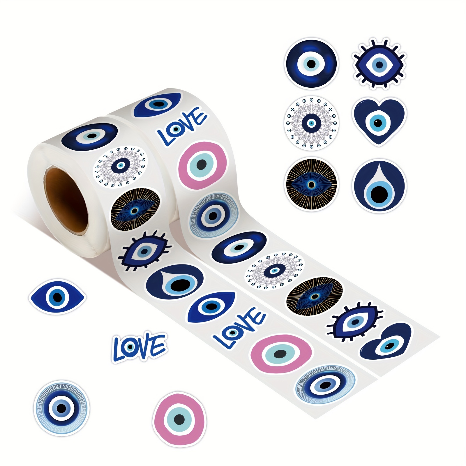 500 Stück Böse Augen Aufkleber Rolle Vinyl Wasserdicht Blaue