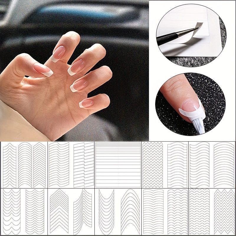 French Tip Nail Stencils Stickers Wavy Line 3d Self Adhesive - Temu
