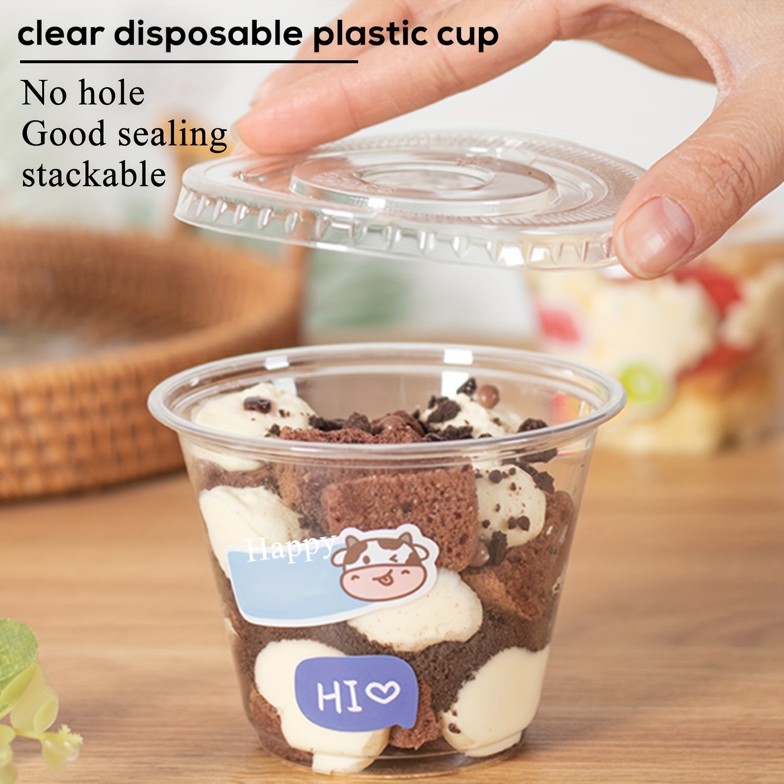 8 Oz. Vasos Desechables De Plastico Transparente Con Tapas Planas Pack of  100