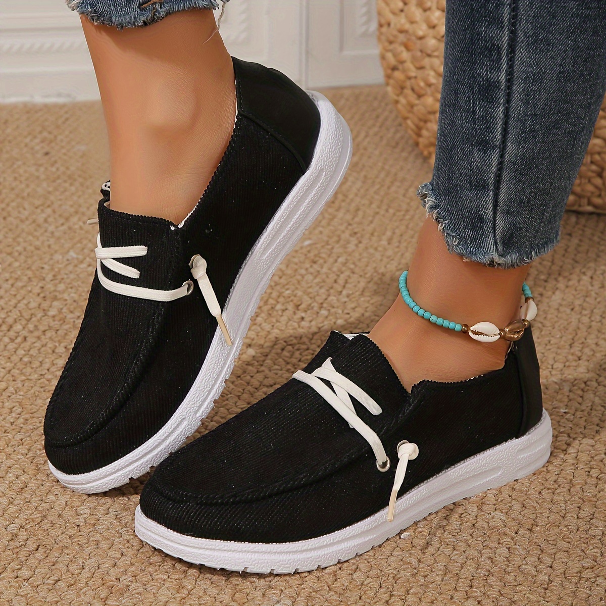Women's Corduroy Boat Shoes Flat Low Comfy Casual Walking