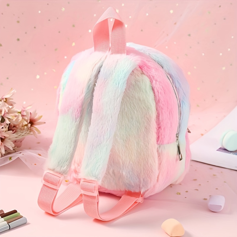 New Unicorn Color Plush Small Backpack Casual Fashion Cute Temu