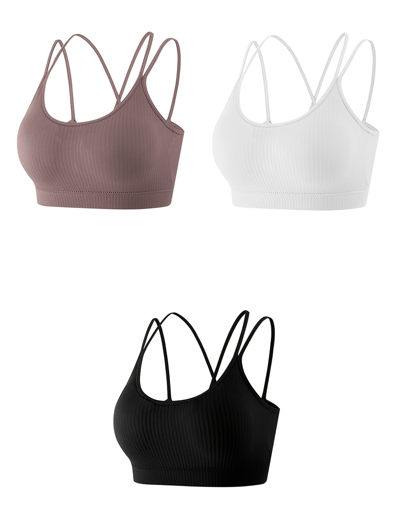 Simple Solid Wireless Bras Comfy Breathable Double Straps - Temu Canada