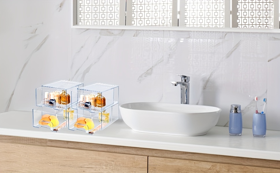 Stackable Clear Drawer Organizer For Bathroom And Under Sink - Temu