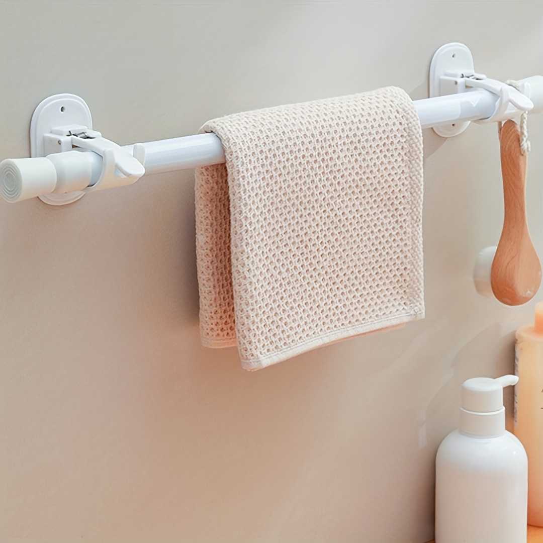 2pcs Shower Rod Holder Wall Installation with Punch Paste Bracket Clip