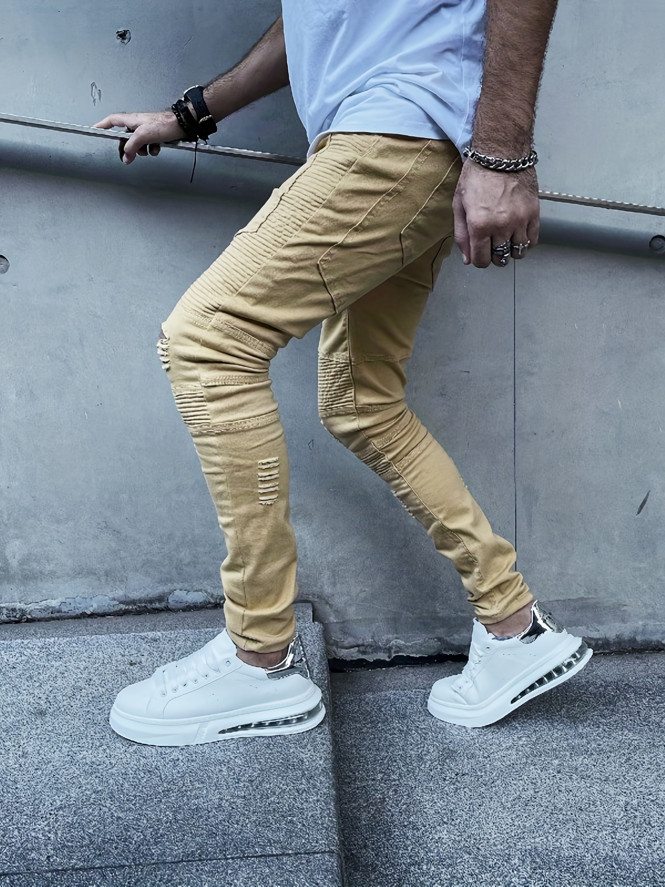 Slim Fit Ripped Jeans, Men's Casual Street Style * Stretch Black Pants For  Spring Summer