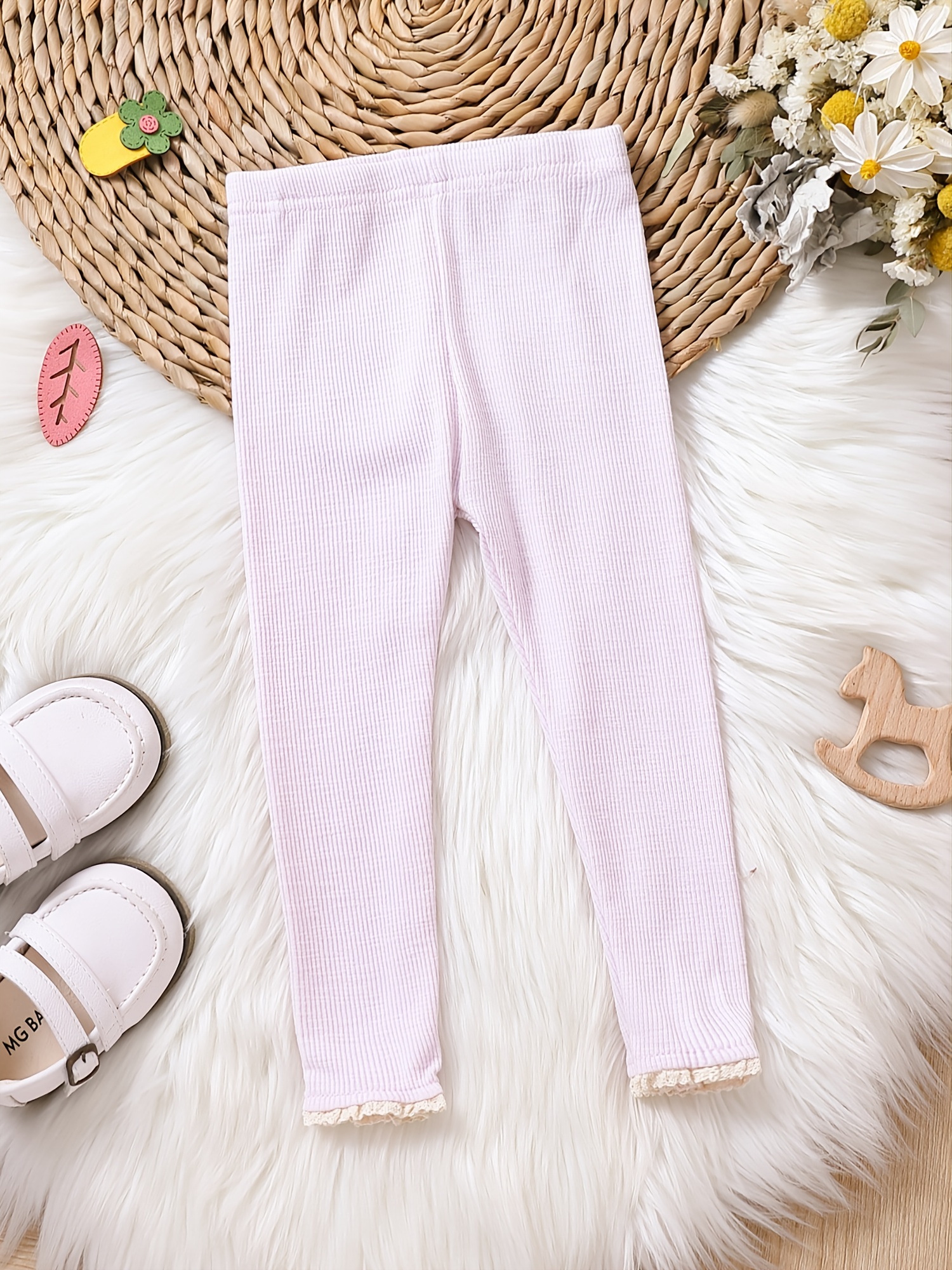 Toddler Baby Girls Tights Lace Trim Ribbed Knit Leggings - Temu