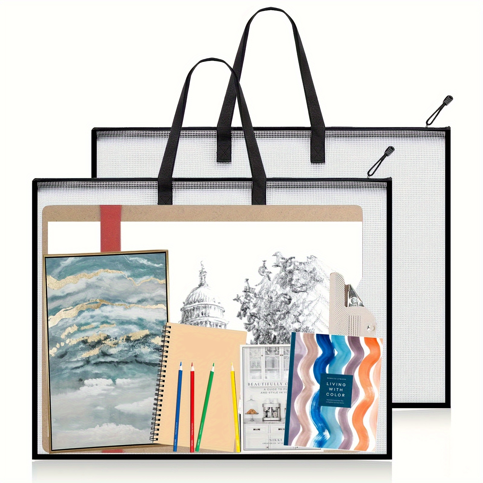 Art Portfolio Bag, Opret 19 x 25 inch Vinyl Storage Bag with Zipper and Handle P