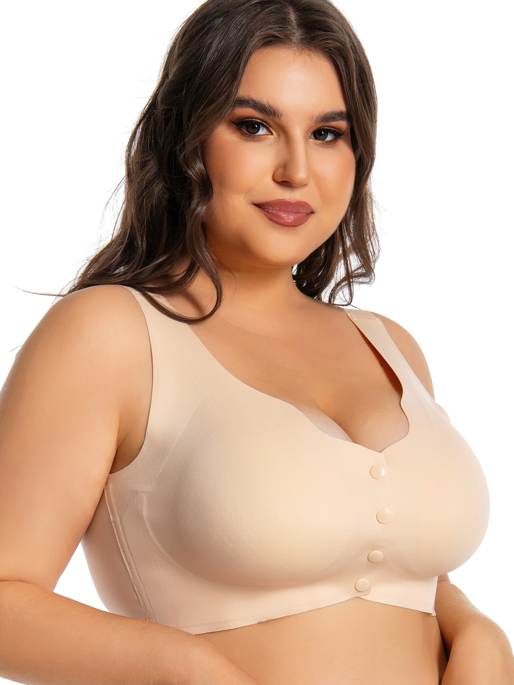 Plus Size Simple Bra Sutiã Confortável Sem Fio Com Botões - Temu Portugal